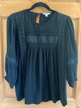 Time & Tru Black Peasant Blouse Size M